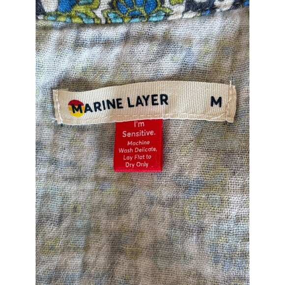 Marine Layer Mini Dress Size Medium Cotton Gauze Tiered Puffy Sleeves Floral - Picture 9 of 10